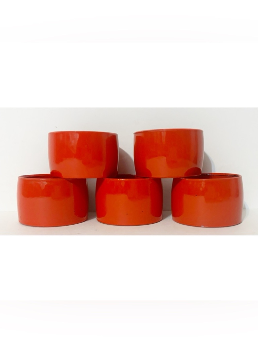 5 Vintage Red Metal Napkin Rings, Table Decor 1.75" Diameter
